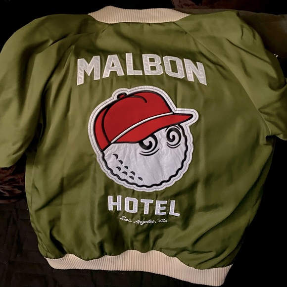 Hotel 1171 Green graphic print bomber jacket - Picture 1 of 6